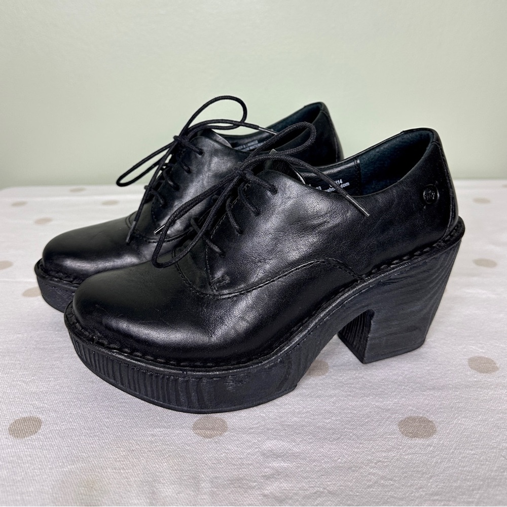 BORN NIKOLINA WOMEN’S OXFORD D52803 CHUNKY PUNK LACE UP HEEL LEATHER BOOTS SZ 6
